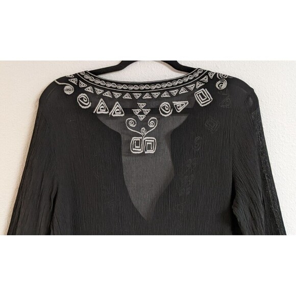 CHICO'S Women's Black Silk Embroidered Deep-V Cover-Up Beach Cruise 10/12 - Picture 8 of 11